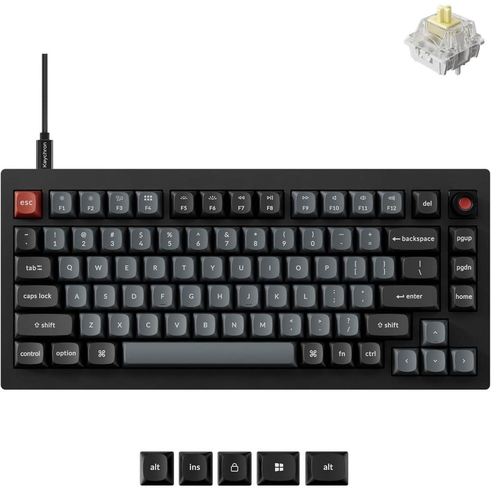 imageKeychron V1 8K 75 Wired Mechanical Keyboard with Programmable Knob OSA PBT Keycaps Hotswappable with Keychron Super Brown Switchs 8000 Hz Polling Rate RGB Backlit for Mac Windows LinuxKeychron Banana Switch