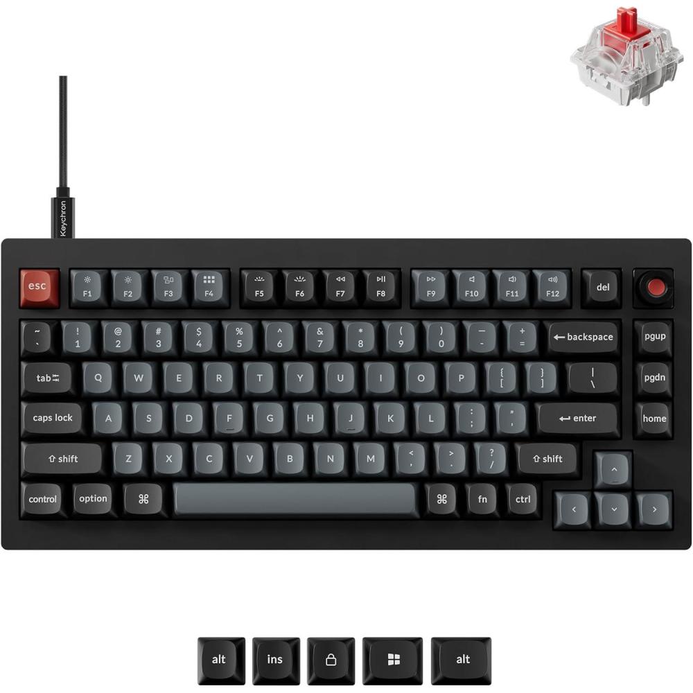 imageKeychron V1 8K 75 Wired Mechanical Keyboard with Programmable Knob OSA PBT Keycaps Hotswappable with Keychron Super Brown Switchs 8000 Hz Polling Rate RGB Backlit for Mac Windows LinuxKeychron Red Switch