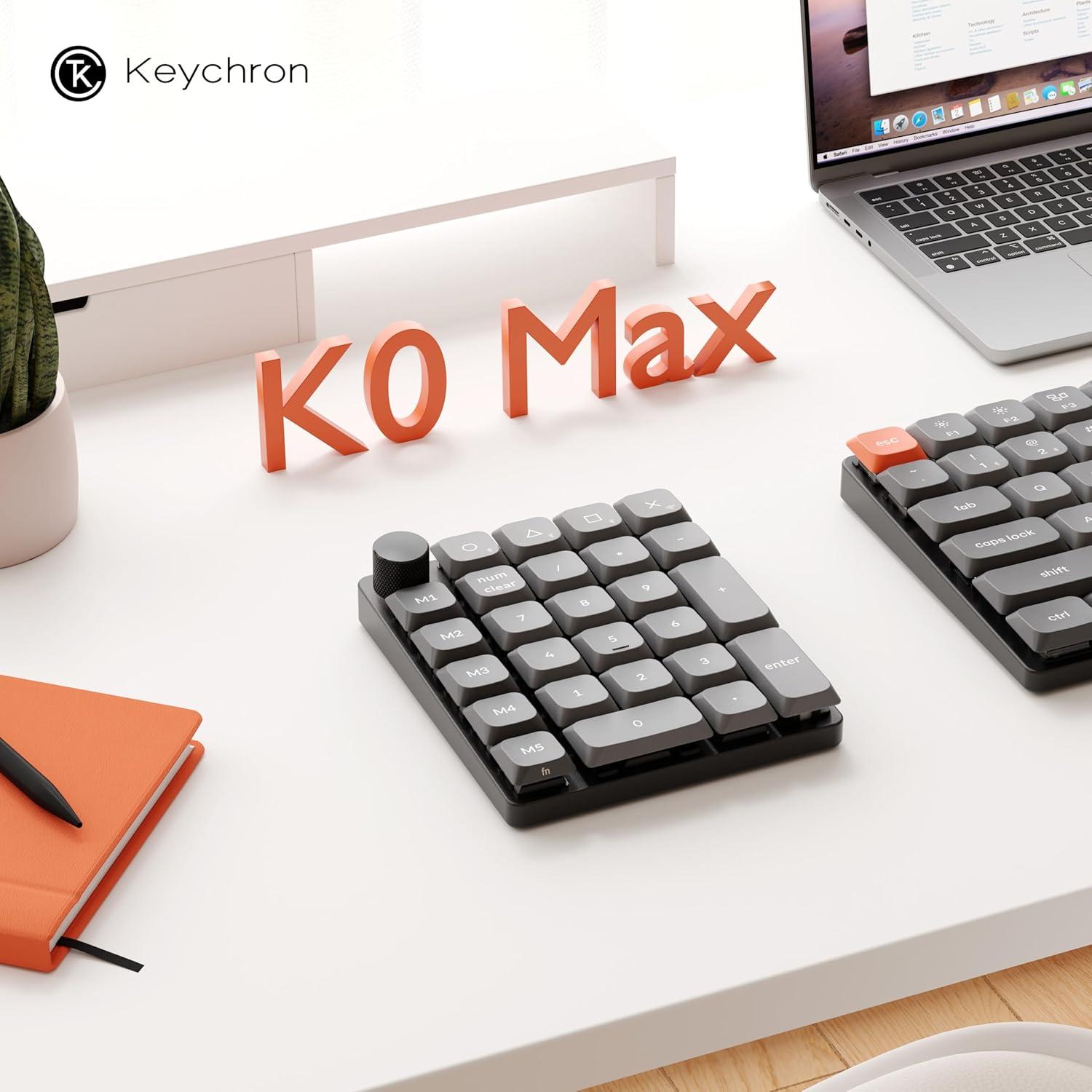 imageKeychron K0 Max Wireless LowProfile Number Pad QMKVIA Programmable HotSwappable Brown Switch RGB Backlit 24GHz amp Bluetooth 53 1000Hz Polling Rate with Knob for WindowsMacBanana Switch