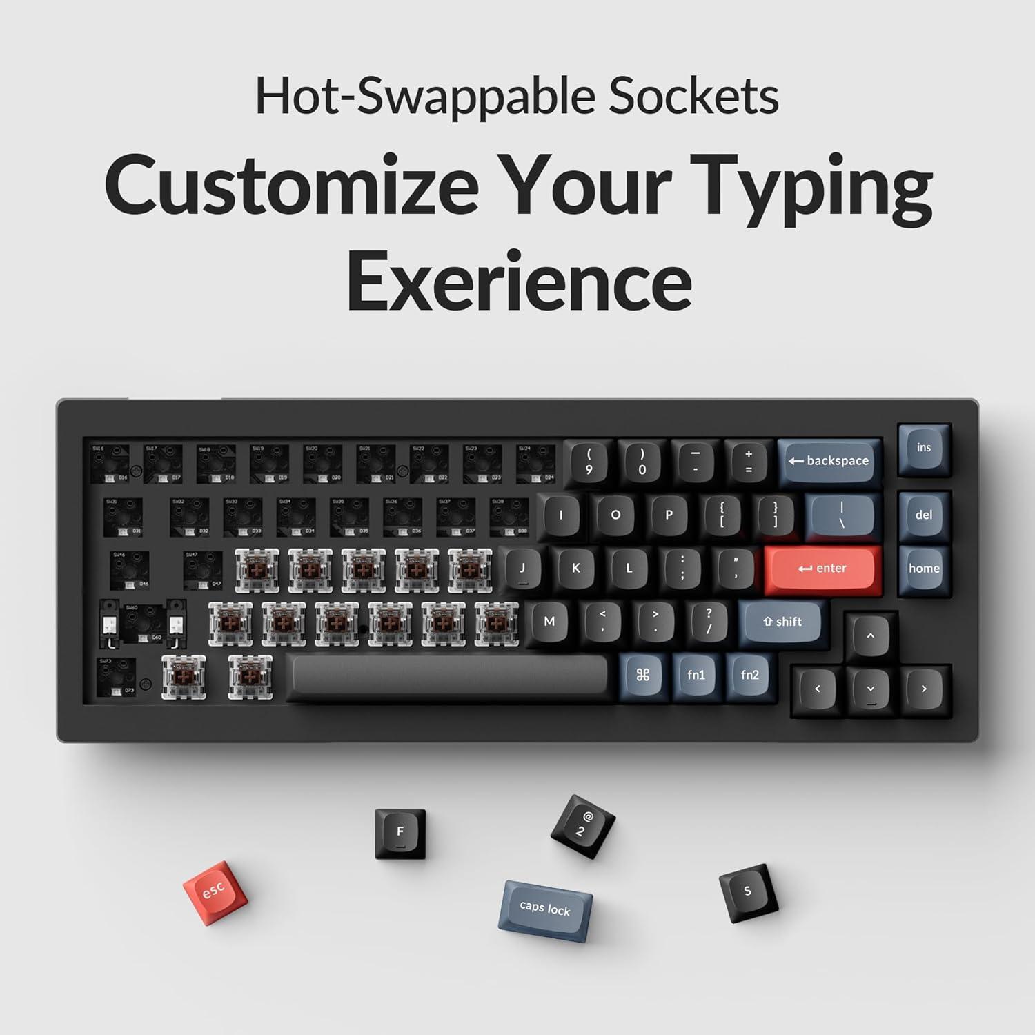 imageKeychron V2 Wired Custom Mechanical Keyboard Knob Version 65 Layout QMKVIA Programmable with Hotswappable K Pro Brown Switch Compatible with Mac Windows Linux Frosted BlackTranslucentCarbon Black Solid