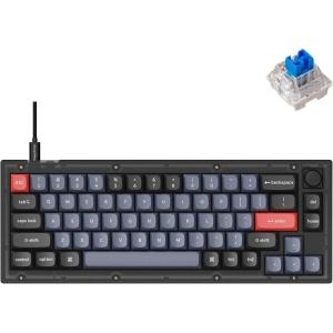 Keychron V2 Wired Custom Mechanical Keyboard Knob Version, 65% Layout QMK/VIA Programmable with Hot-swappable K Pro Brown Switch Compatible with Mac Windows Linux (Frosted Black-Translucent)(Hot-swap Keychron K Pro Blue Switch)