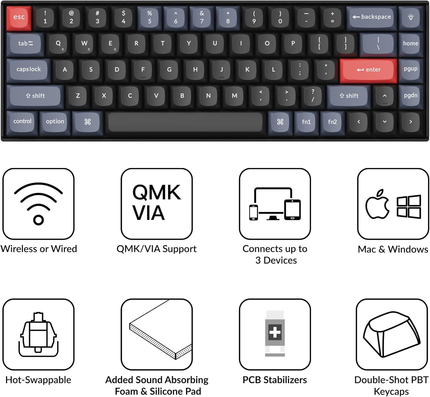 imageKeychron K6 Pro Wireless Custom Mechanical Keyboard QMKLauncher Programmable Macro HotSwappable Keychron K Pro Red Switch Keyboard 65 Layout RGB Backlit Office Keyboard for Mac Windows LinuxHotswappable Keychron K Pro Red Switch