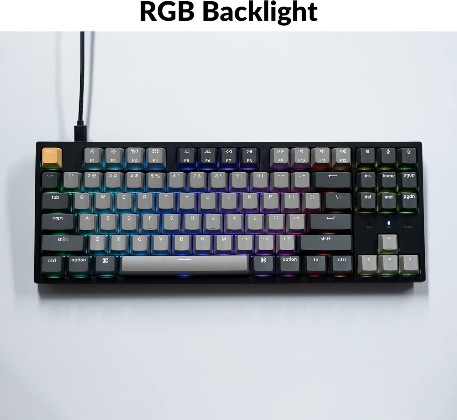 imageKeychron C1 Pro QMKVIA Custom Wired Mechanical Keyboard TKL Layout 87Keys Programmable PBT Keycaps RGB Backlight K Pro Brown Switch for Mac Windows LinuxRed Switch