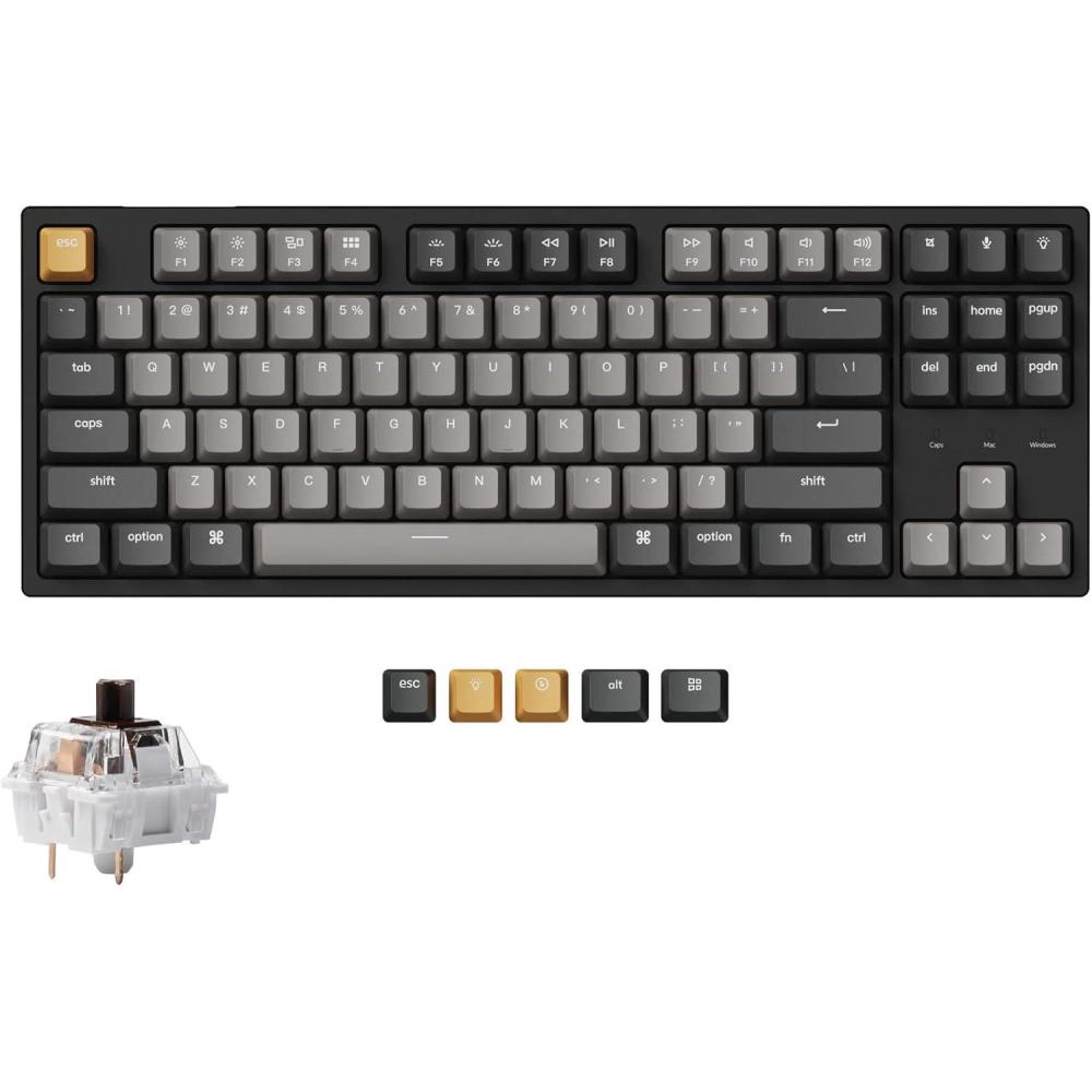 imageKeychron C1 Pro QMKVIA Custom Wired Mechanical Keyboard TKL Layout 87Keys Programmable PBT Keycaps RGB Backlight K Pro Brown Switch for Mac Windows LinuxBrown Switch