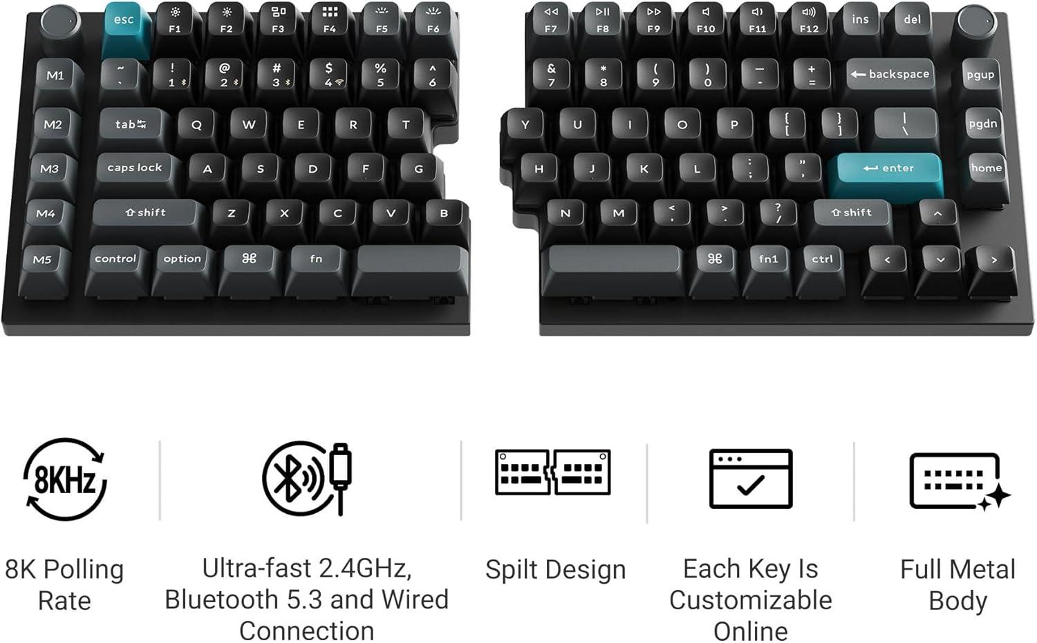 imageKeychron Q11 Ultra 8K Polling Rate Wireless Split Ergonomic Mechanical Keyboard 75 Split Layout with 2 Knobs 24 GHzBluetoothWired Aluminum HotSwappable RGB Banana Switch for Mac Windows LinuxKeychron Silk POM Brown Switch