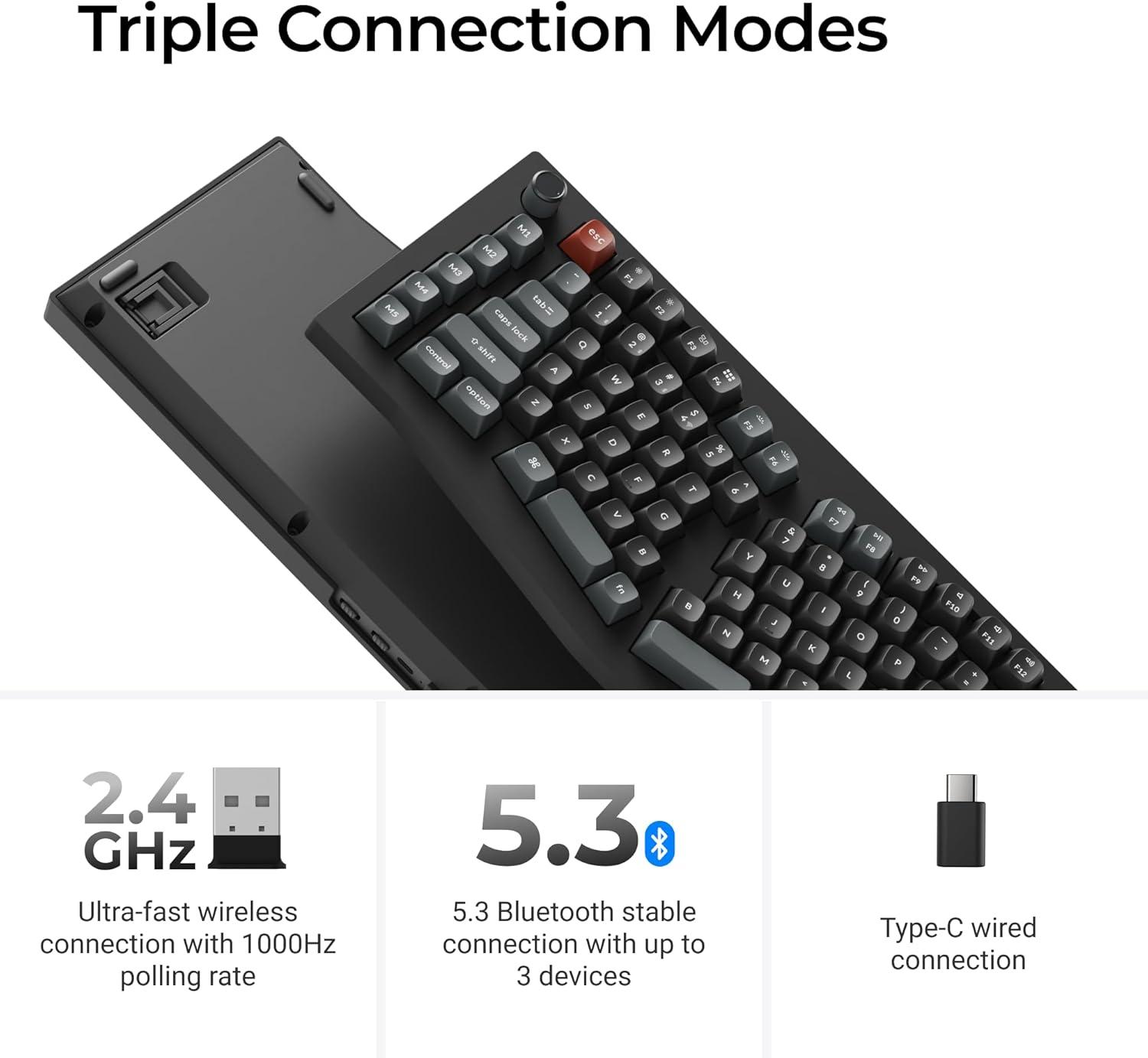 imageKeychron V10 Ultra 8K Wireless Mechanical Keyboard 75 Alice Ergonomic Layout 8000Hz 24GHzBluetooth 53USBC Wired HotSwappable ZMK Custom Keyboard with KnobPBT Keycaps for Mac amp WindosBlackRed switch