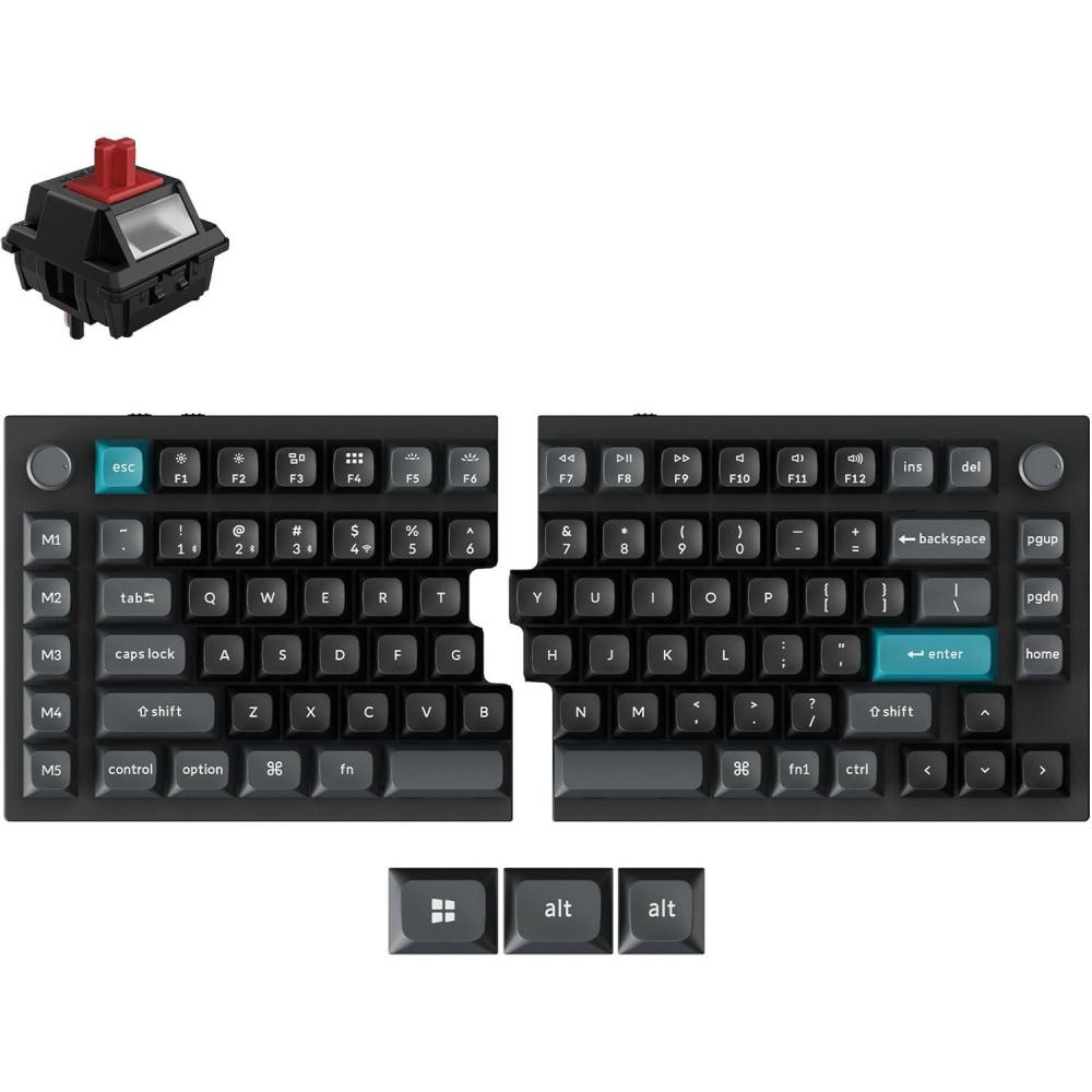 imageKeychron Q11 Ultra 8K Polling Rate Wireless Split Ergonomic Mechanical Keyboard 75 Split Layout with 2 Knobs 24 GHzBluetoothWired Aluminum HotSwappable RGB Banana Switch for Mac Windows LinuxKeychron Silk POM Red Switch