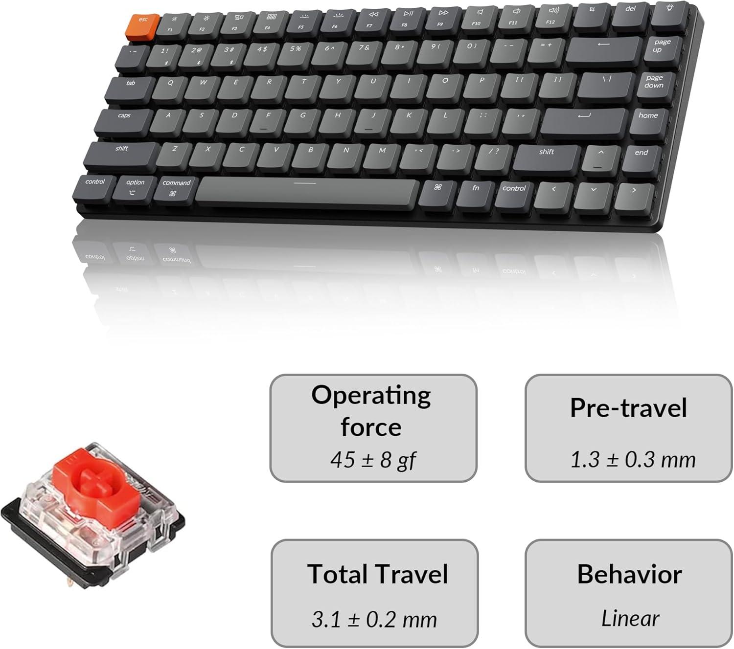 imageKeychron K3 Version 2 84 Keys UltraSlim WirelessWired Mechanical Keyboard with White LED Backlit LowProfile Gateron Mechanical Blue Switch Compatible with Mac WindowsKeychron Red Switch