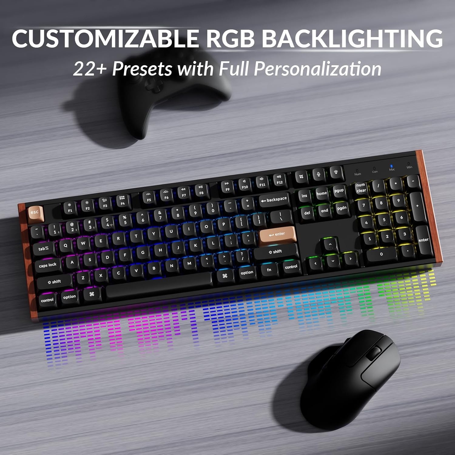 imageKeychron K10 HE Hall Effect Keyboard UltraFast Lime Silent Banana Magnetic Switch FullSize TriMode Wireless Keyboard with Rapid Trigger Adjustable Actuation RGB Aluminum Wood FrameBlack