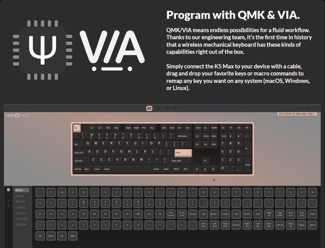 imageKeychron K5 Max UltraSlim Wireless Custom Mechanical Keyboard QMKVIA Programmable 3Mode Bluetooth24 GHzWired with RGB Backlight Low Profile Gateron Brown Switch PBT Keycaps for Mac Win LinuxGateron Brown Switch