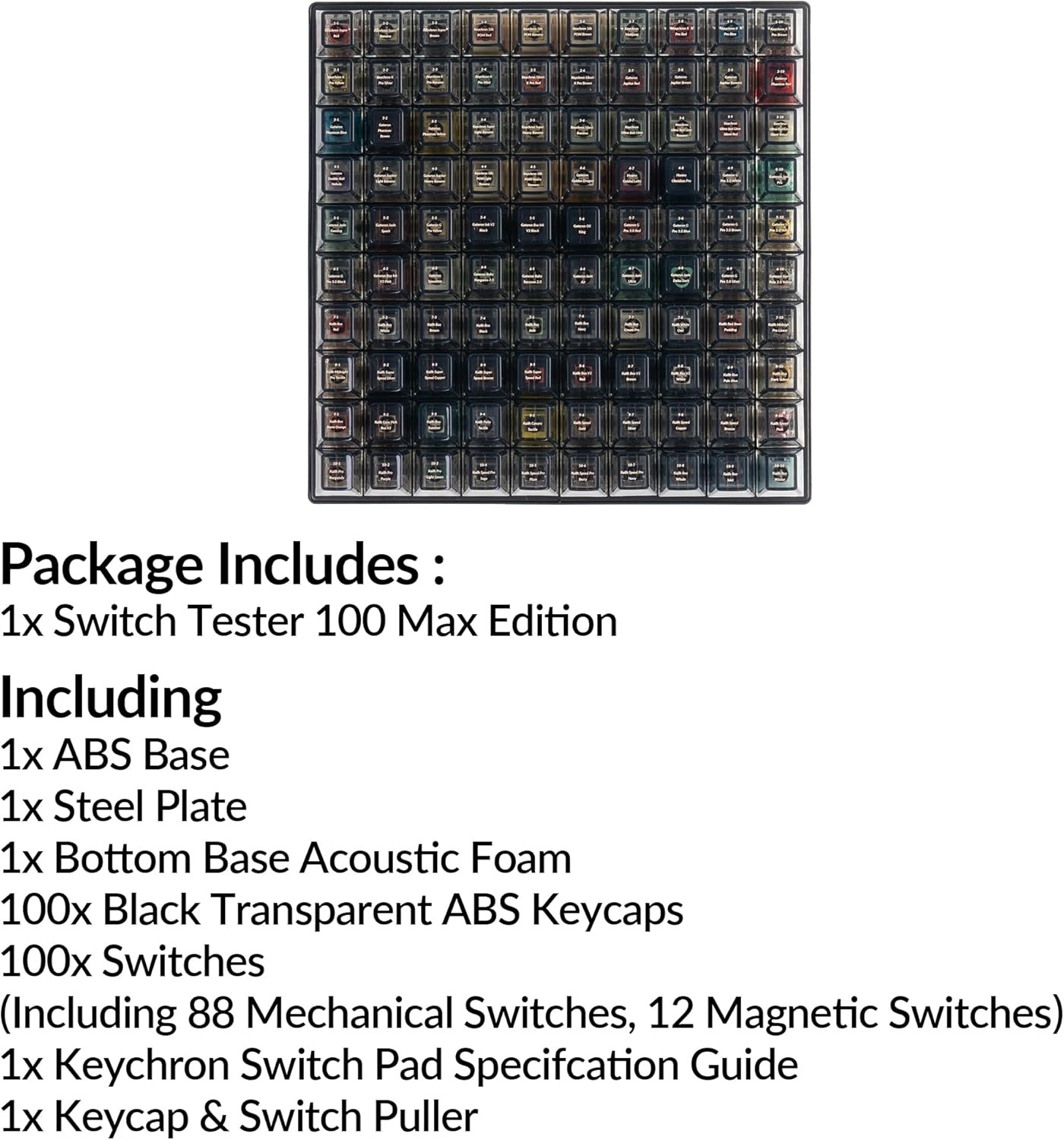 imageKeychron Switch Tester 100 Max Edition 88 Mechanical amp 12 Magnetic HE Switches Testing Kit with 100 Labeled Keycaps Includes KeychronGateronKailhHuano Pro Mechanical Keyboard Feel100Switch Max Edition