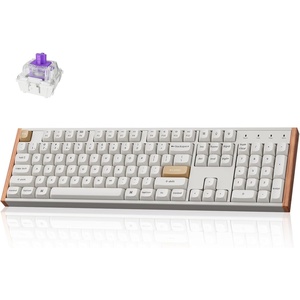Keychron K10 HE Hall Effect Keyboard, Ultra-Fast Lime Silent Banana Magnetic Switch, Full-Size Tri-Mode Wireless Keyboard with Rapid Trigger, Adjustable Actuation, RGB, Aluminum + Wood Frame(White)