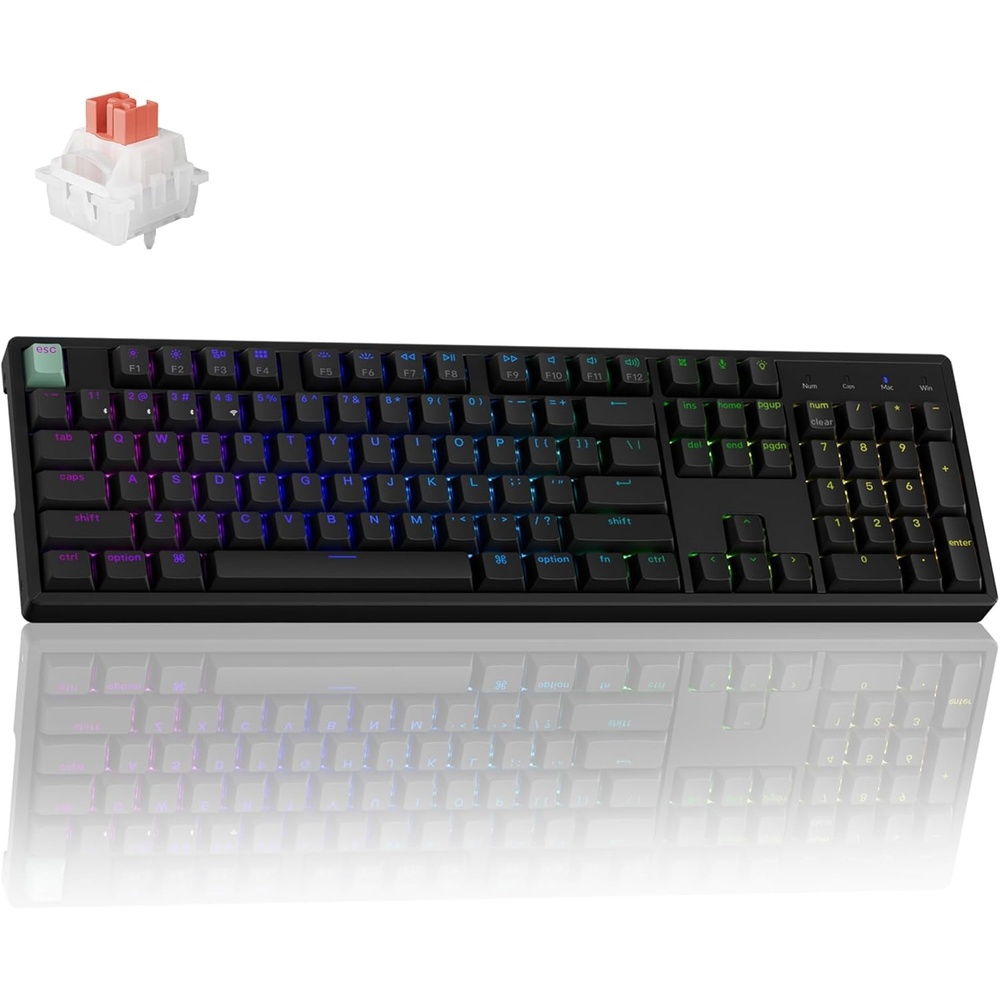 image:imageKeychron K10 HE Wireless Hall Effect Keyboard FullSize Rapid Trigger Adjustable Actuation 24GHzBluetoothWired RGB Backlit Lime Magnetic Switch for MacWindowsLinuxSilent Red Switch