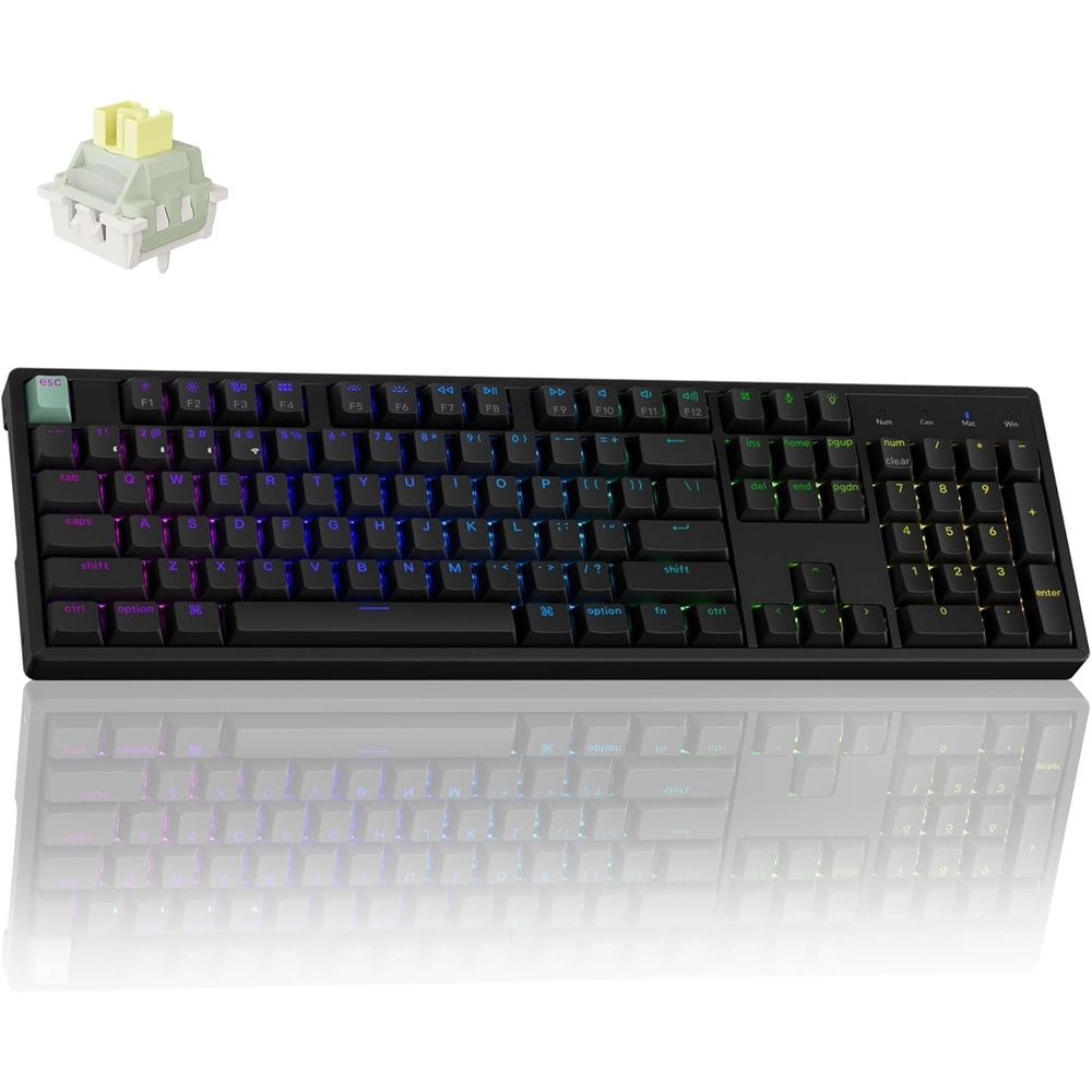 image:imageKeychron K10 HE Wireless Hall Effect Keyboard FullSize Rapid Trigger Adjustable Actuation 24GHzBluetoothWired RGB Backlit Lime Magnetic Switch for MacWindowsLinuxLime Banana Switch