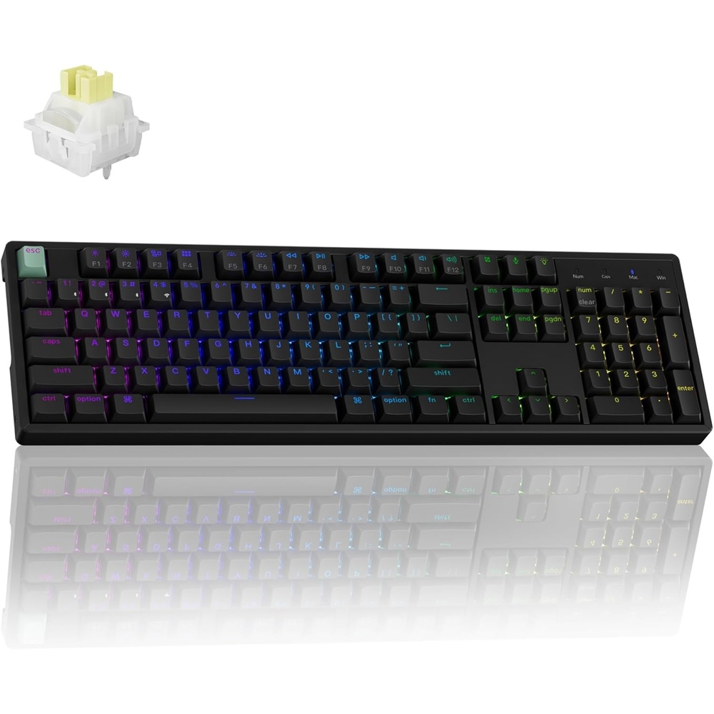 image:imageKeychron K10 HE Wireless Hall Effect Keyboard FullSize Rapid Trigger Adjustable Actuation 24GHzBluetoothWired RGB Backlit Lime Magnetic Switch for MacWindowsLinuxSilent Banana Switch
