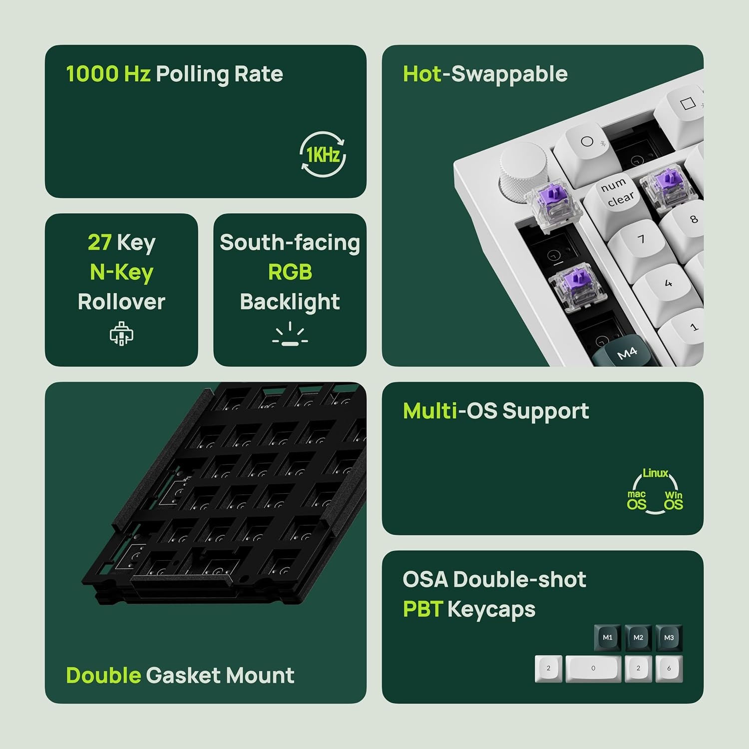 image:imageKeychron Q0 HE Wireless Magnetic Switch Number Pad Hall Effect Numpad with Rapid Trigger 24 GHzBluetoothWired Aluminum QMK Programmable Knob HotSwappable RGB Gaming for Mac Windows LinuxWhiteWhite