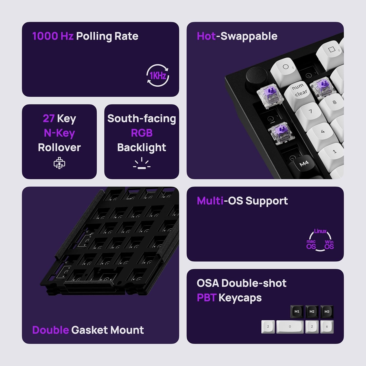 image:imageKeychron Q0 HE Wireless Magnetic Switch Number Pad Hall Effect Numpad with Rapid Trigger 24 GHzBluetoothWired Aluminum QMK Programmable Knob HotSwappable RGB Gaming for Mac Windows LinuxWhiteBlack
