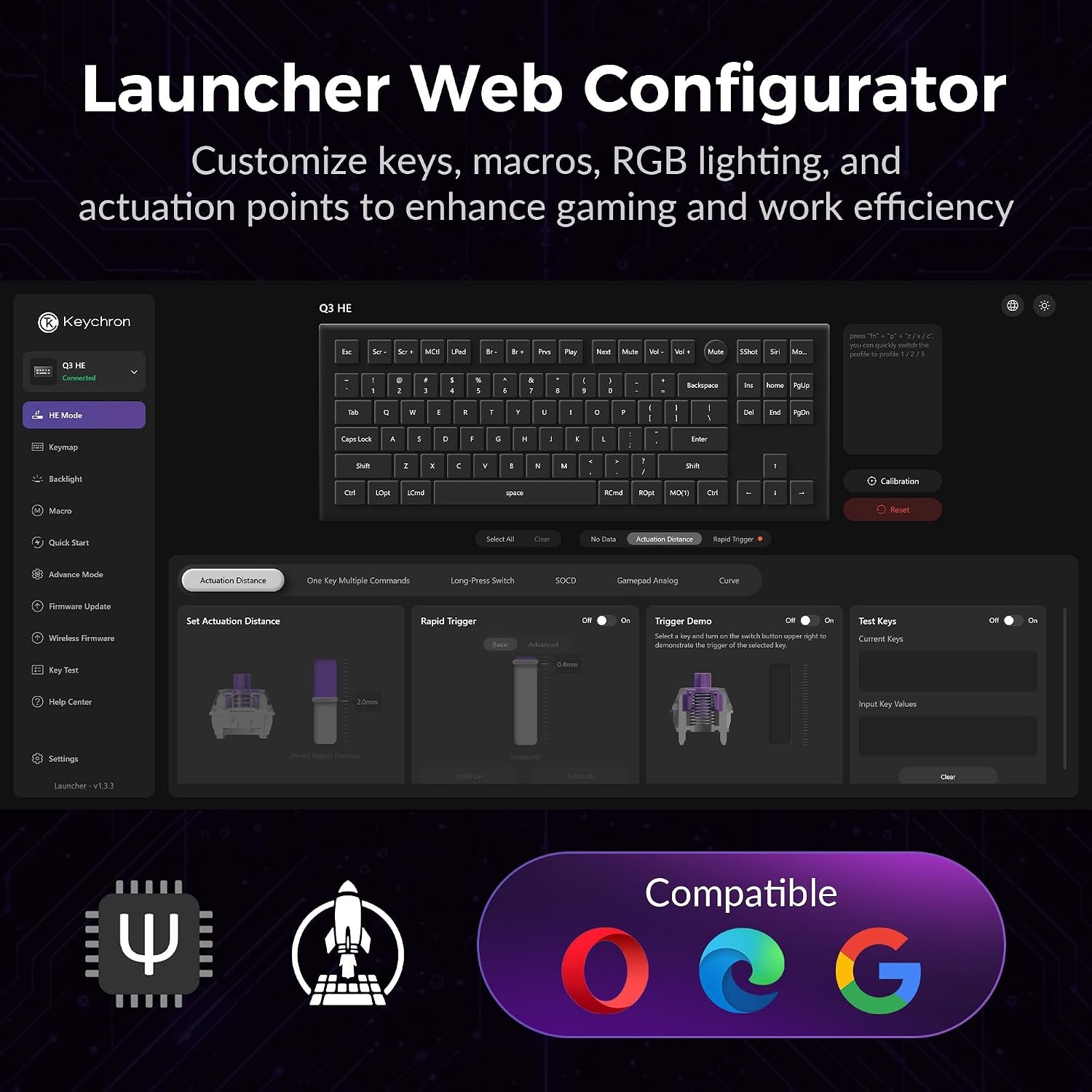 image:imageKeychron Q3 HE Wireless Custom Gaming Keyboard 80 TKL Rapid Trigger 24 GHzBluetoothWired QMK Aluminum RGB Gateron DoubleRail Magnetic Switch PBT Keycaps for Mac Windows Linux PurplePurple